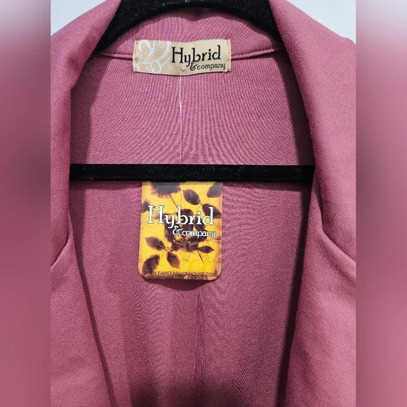 Hybrid Company Pink Draped Open Front Blazer Lightweight Ruched Sleeve Jacket - Picture 2 of 3